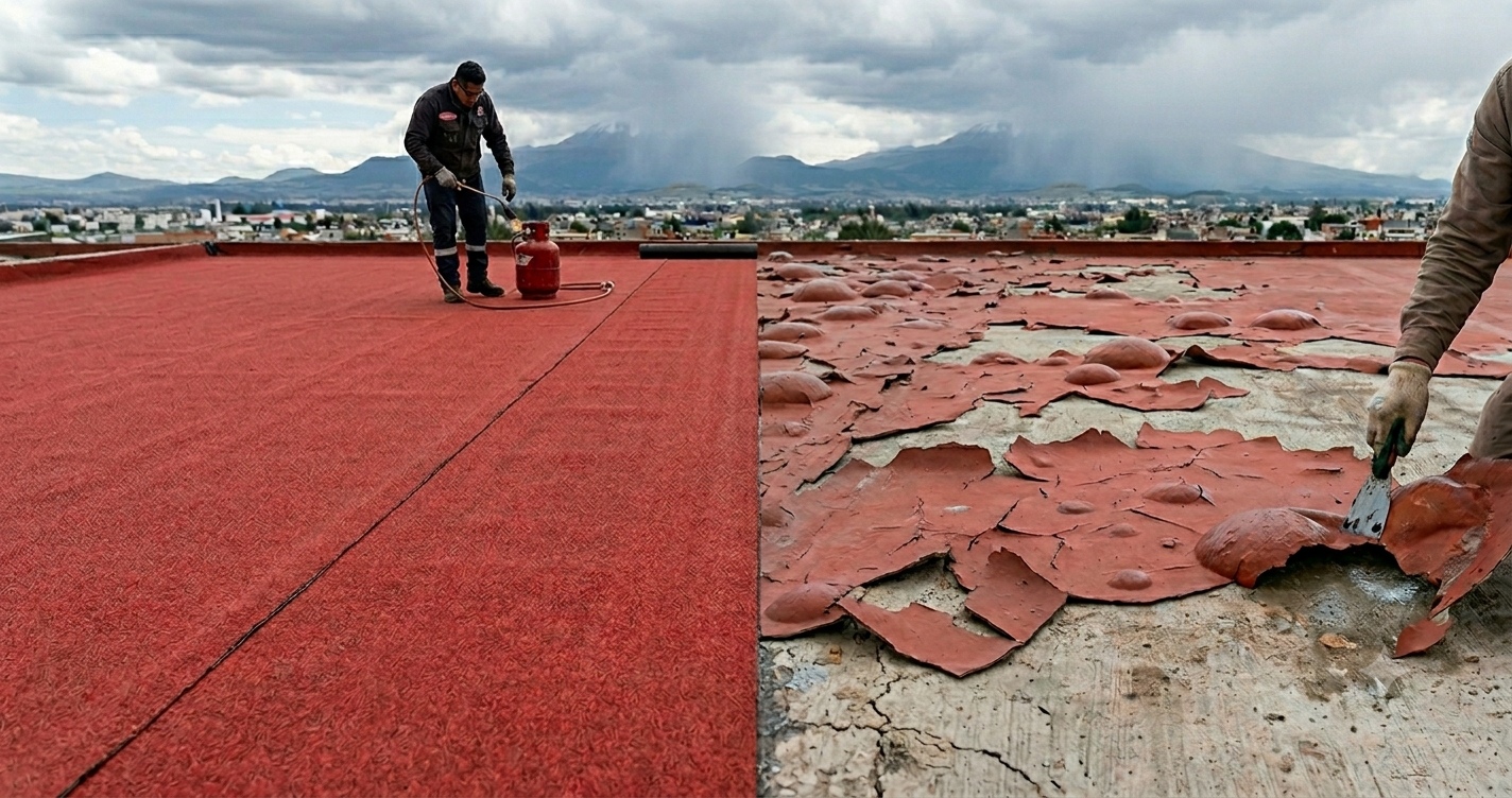 Comparativa impermeabilizante acrílico vs membrana prefabricada en azotea Valle de Toluca